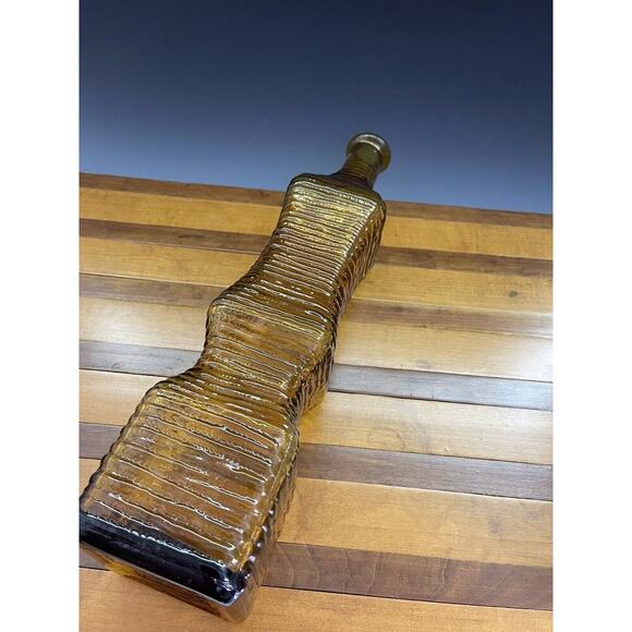 Empoli Bottle Decanter Ribbed Square Design 14" inches NO STOPPER Amber - Picture 10 of 11